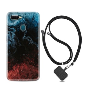 Oppo A5S A15 A16 A54 A55 A73 A74 Kılıf Boyun Askılı Silikon Red Blue Black Abstact 1386