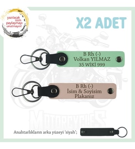 Motor Severlere Özel İsim Plaka, B- Kan Grubu Yazılı Özel Tasarım x2 Anahtarlık, Yavruağzı-Yeşil-Syh (Çok Renkli)