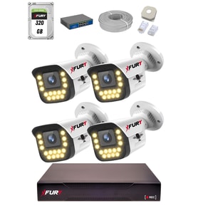 FURY 15 Warm LED Ip Güvenlik Kamera Seti 4 Kameralı Sesli 4mp Gece Renkli Su Geçirmez 1403s 320GB