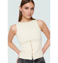 Kadın Kolsuz Örme Bluz Kayık Yaka Fitted Kalıp Rahat Günlük Stil Ve Şık Modern (Taş)