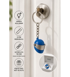 Mavi Kask Figürlü Anahtarlık Unisex Metal Anahtarlık