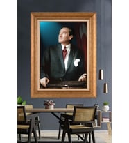 Altın Varaklı Çerçeveli Paspartulu Atatürk Tablo DC1184 (Gold)