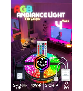 Şerit LED Rgb Led Tak Çalıştır 16 Renkli 4 Animasyonlu Tv Arkası Led Yatak Odası Led Bilgisayar Led 4metre