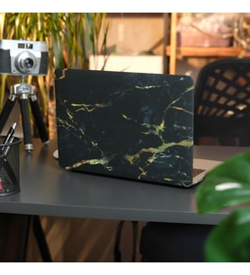 MacBook Air 13.3 İnç Kılıf A1932 A2179 A2337 M1 Uyumlu Sert Kapak Hard Case Koruyucu Mermer Desenli İnce Hafif Laptop Kılıfı Siyah