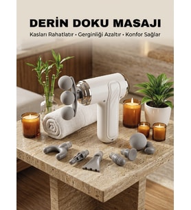 8 Başlıklı Şarjlı Masaj Tabancası 6 Kademeli Hız Ayarlı Derin Doku Kas Masaj Aleti