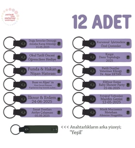 Lise Sınıflarına Anlamlı Bir Mezuniyet Hatırası 12'li Set, Anı Anahtarlığı, Mor Menekşe & Yeşil
