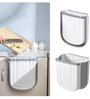 Tezgahı için Küçük Katlanabilir Asma Mutfak Çöp Kutusu, Dolap için Plastik Çöp Kutusu, Mutfak, Banyo, Yatak Odası için Duvara Monte 2,4 Galon Çöp Sepeti (Gri)