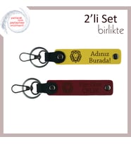 Stil Sahibi Erkekler İçin Aslan Motifli Tasarım, Kişisel İsim Yazılı 2’li Deri Set, Sarı-Bordo