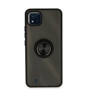 Realme C11 2021 Kılıf Montreal Yüzüklü Silikon Kapak - Siyah