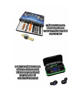 Mey İthalat® Powerbank Bluetooth Kulaklık Ve Akıllı Saat 7 Kordonlu Metal Kordon Plastik Kordon