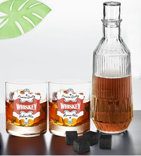BK Gift Kişiye Özel İsimli DTF Premium Whiskey Tasarımlı İkili Viski Kadehi, Viski Taşı ve Karaf Seti-2, Arkadaşa Hediye, Sevgiliye Hediye
