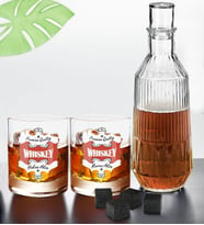 BK Gift Kişiye Özel İsimli DTF Premium Whiskey Tasarımlı İkili Viski Kadehi, Viski Taşı ve Karaf Seti-2, Arkadaşa Hediye, Sevgiliye Hediye