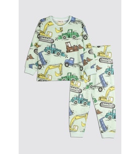 Ekskavatör Desenli %100 Pamuk Erkek Çocuk Pijama Takımı