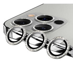 Apple iPhone 12 Pro CL-06 Elmas Taş Tasarımlı Kamera Lens Koruyucu (Gümüş)