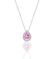 Gümüş rodyumlu pembe taşlı damla modeli kolye SGTL11005PEMBE