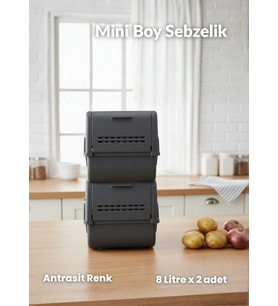 2'li Mini Boy Patates Soğan Sepeti BPA Free Sebzelik Organizer Kutu Motek Antrasit 8 L