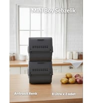 2'li Mini Boy Patates Soğan Sepeti BPA Free Sebzelik Organizer Kutu Motek Antrasit 8 L