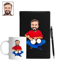 Kişiye Özel Darbuka Tasarımlı Karikatür Siyah Defter Kalem Kupa Seti 108