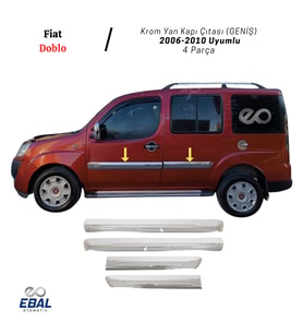 Fiat Doblo Krom Yan Kapı Çıtası 4 Prç 2006-2010 (Geniş) P.Çelik