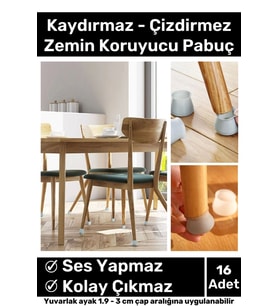 Premium Kaydırmaz Çizdirmez Mobilya Masa Sandalye Zemin Koruyucu Silikon Pabuç Ayak Kılıf 16 Adet