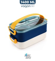 1400 ML İki Kat Üç Bölme Paslanmaz Çelik Lunch Box Yeni Nesil Sefer Tası - Kaşıkçatallı -1400462
