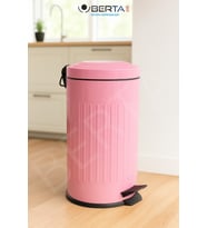 Vintage pembe çöp kovası, amortörlü kapak, çizgili, 16L, şık ve fonksiyonel