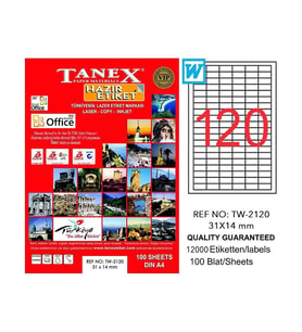 TANEX 2120 LASER ETİKET 31x14mm 20x100 2000 ADET