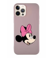Apple iPhone 12 Pro Soft Premier Kapak Minnie Mouse-A Tasarımlı Silikon Kılıf - Pudra (Şeffaf)
