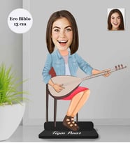 Kişiye Özel Saz Çalan KadınAhşap Eco Biblo -1