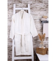 %100 Pamuk  Krem Sim Detaylı Kimono Sabahlık
