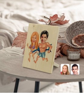 BK Gift Kişiye Özel Sevgililer Karikatürlü Dekoratif Ahşap Çerçeve Model 8
