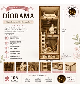 Mouse House Diorama Book Nook Ahşap Maket Seti – DIY Miniatür Fare Evi Peri LED'li Kitaplık Dekoru