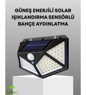 100 LED Solar Lamba Hareket Algılamalı Bahçe Duvar Dış Mekan Aydınlatma