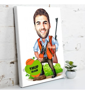 Avcı Erkek Karikatürlü Kanvas Tablo