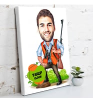 Avcı Erkek Karikatürlü Kanvas Tablo