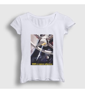 Presmono Kadın Beyaz Space Station Film 2001 A Space Odyssey T-Shirt 241858tt