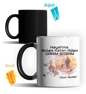 Kişiye Özel Hayatıma Anlam Katan Adam Tasarımlı Sihirli Kupa Bardak (Siyah - Beyaz)