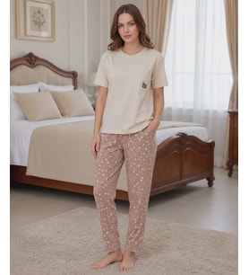 Mihra Kadın Compakt Penye Bisiklet Yaka Kısa Kol İnce Pijama Takımı 90791K - 1 Adet