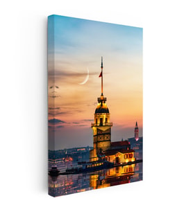 Kanvas Tablo Üsküdar Kız Kulesi Boğaz Manzarası Şehir Mimari Tablo Ev Ofis Duvar Dekoru