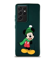 Samsung Galaxy S21 Ultra Soft Premier Kapak Mickey Mouse-G Tasarımlı Silikon Kılıf - Yeşil (Şeffaf)