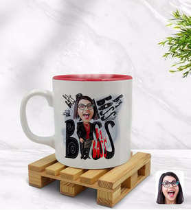 BK Gift Kişiye Özel Kadın Big Boss Karikatürlü İçi Kırmızı Renkli Kupa Bardak Model 3