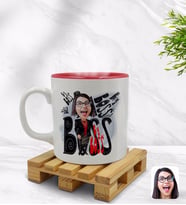 BK Gift Kişiye Özel Kadın Big Boss Karikatürlü İçi Kırmızı Renkli Kupa Bardak Model 3