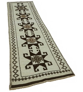Kırmızı Halı El Dokuma Geometrik Desenli Yün Koridor Tipi Mat Görünümlü Etnik Stil Göbekli