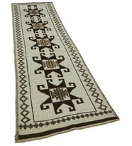 Kırmızı Halı El Dokuma Geometrik Desenli Yün Koridor Tipi Mat Görünümlü Etnik Stil Göbekli