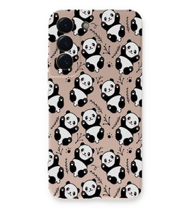 Samsung Galaxy S22 Uyumlu Lansman Kılıf Panda Tasarımlı İçi Kadife Kapak-Pudra (Şeffaf)