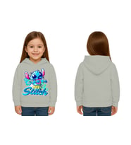 Unisex Stitch Baskılı Çocuk Swaetshirt  Baskılı Kapüşonlu 3 İplik Şardonlu (Gri)