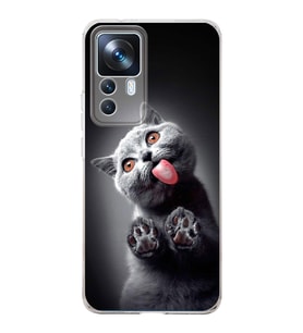 PrintiFy Xiaomi Mi 12T ile Uyumlu 1mm Slim Fit Kedi 2 050c Baskılı Şeffaf  Kılıf