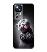 PrintiFy Xiaomi Mi 12T ile Uyumlu 1mm Slim Fit Kedi 2 050c Baskılı Şeffaf  Kılıf