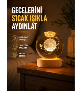 Ahşap Standlı Sarı Işıklı Dekoratif Küre Kız Figürü Tasarım