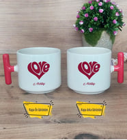 Love Sevgili Kupa Bardak T Kırmızı Kulplu Sevgiliye Sevgililer Günü Hediyesi
